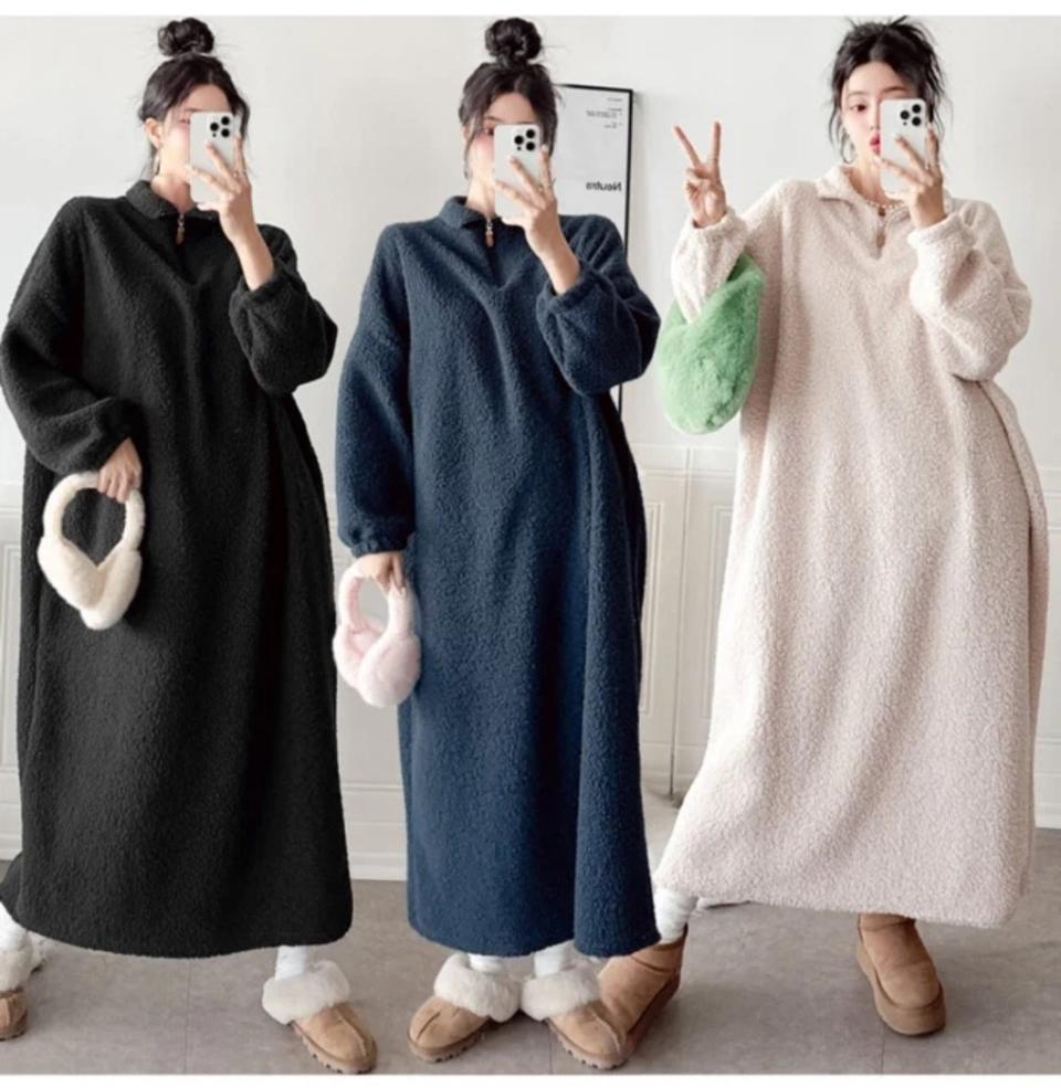 새제품 여성 양털 뽀글이 아노락 롱 원피스