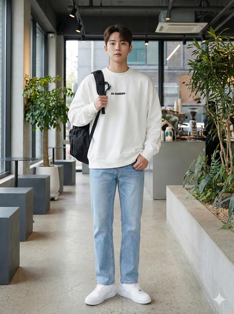 질샌더 화이트 로고 프린트 오버핏 맨투맨_XL