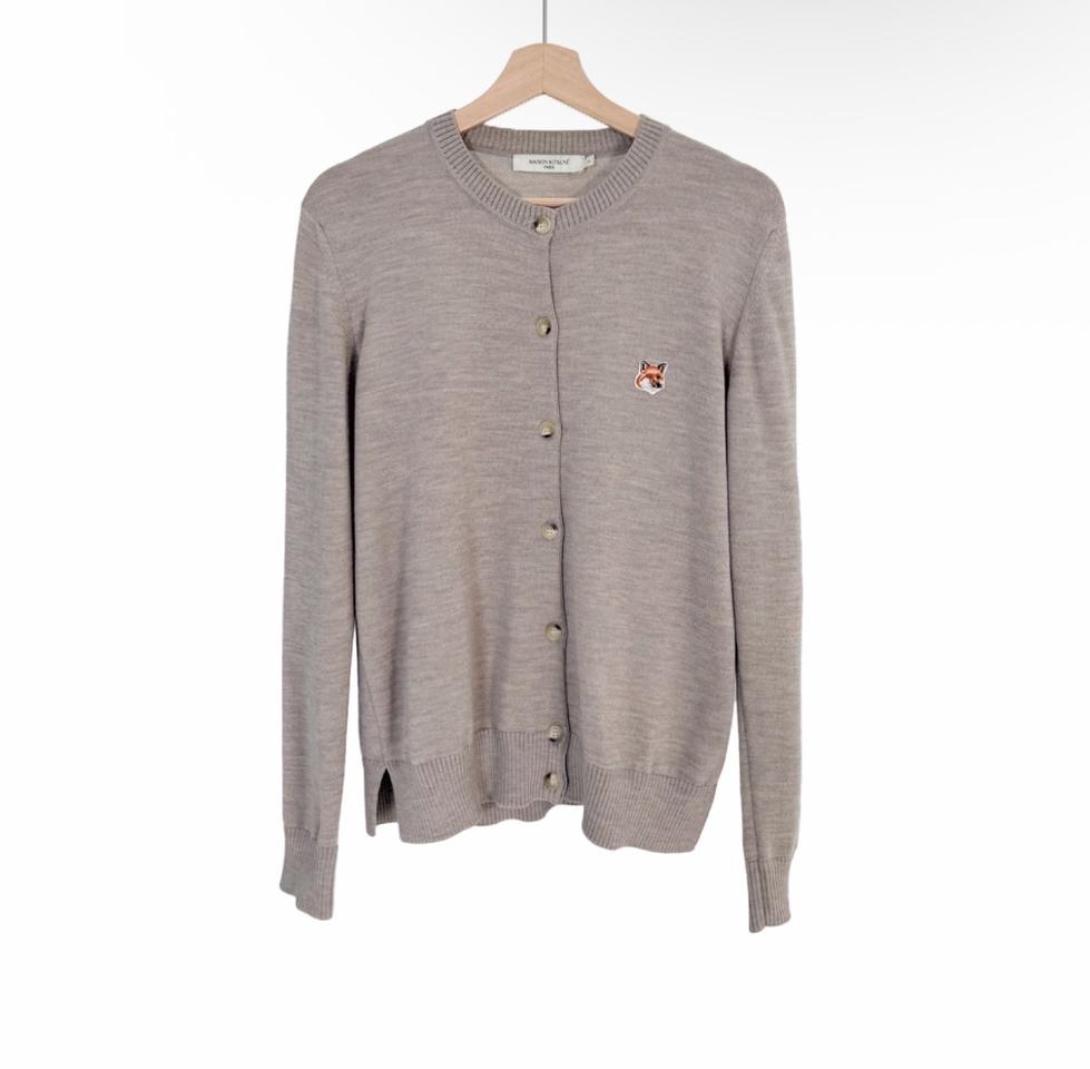 [L] 메종키츠네 여성 폭스헤드 패치 라운드넥 울 가디건 베이지 멜란지