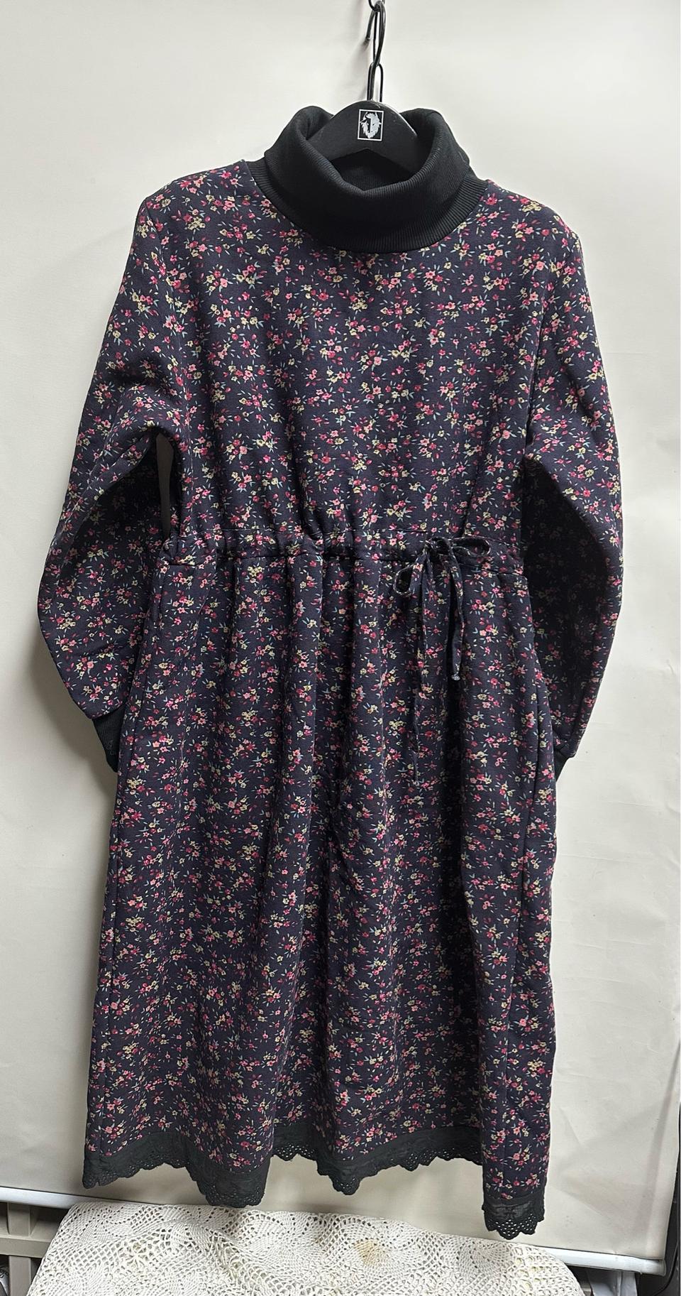 플라워  패턴 레이스  기모 원피스 44~55