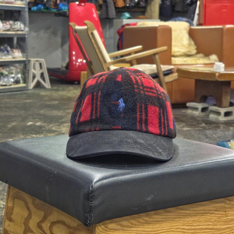 폴로 랄프로렌 레드 체크 볼캡 모자
