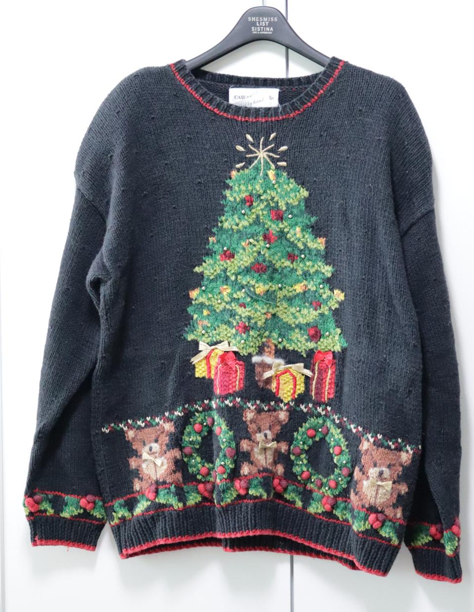 빈티지 핸드메이드 핸드니트 크리스마스 곰돌이 테디베어 니트 스웨터