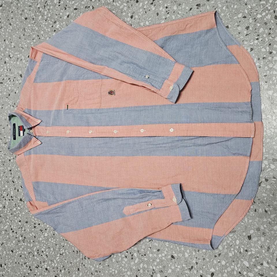 90s 타미힐피거 스트라이프 옥스포드 셔츠 L/빈티지/폴로/크레스트