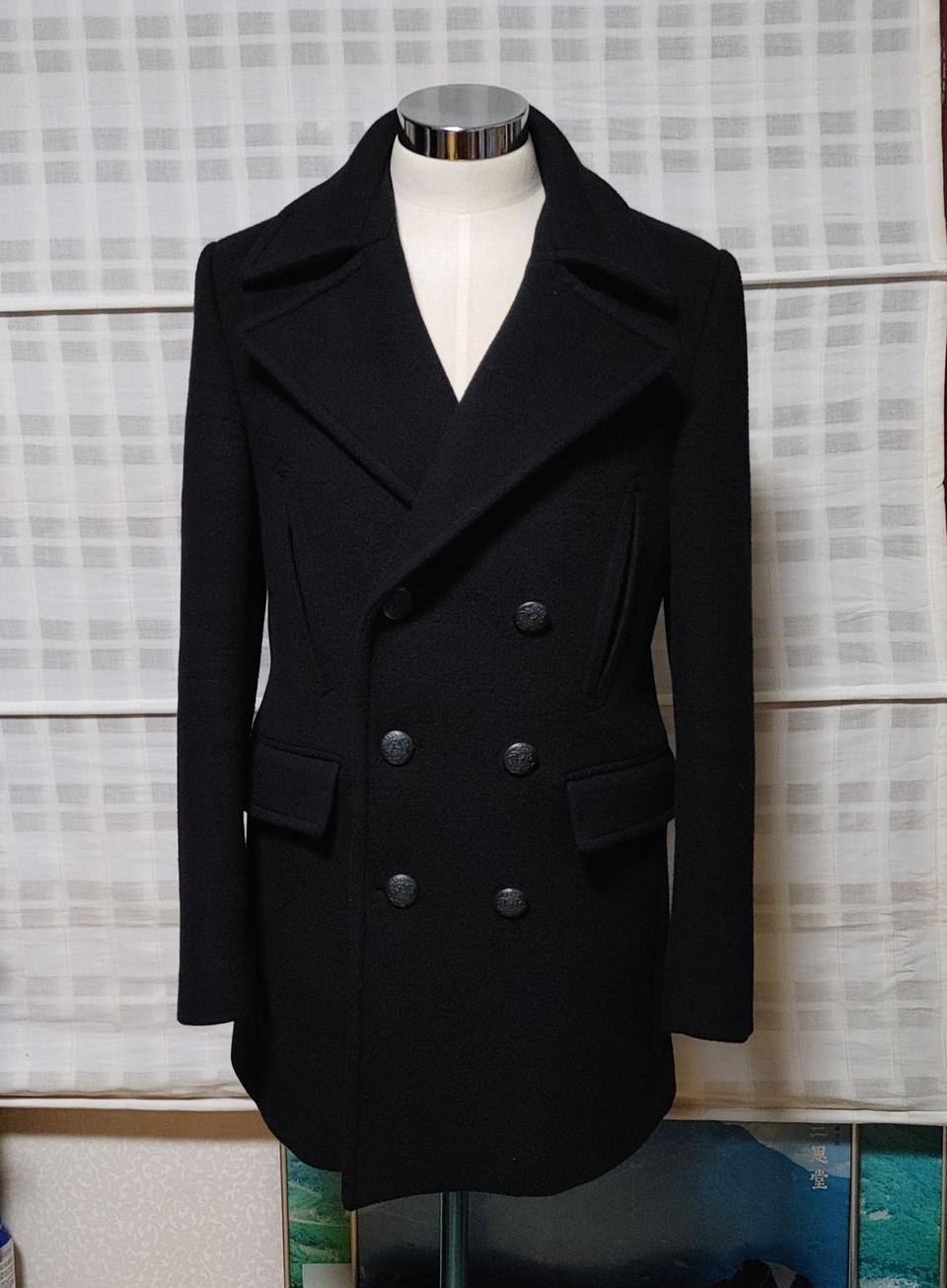 (한섬) 타임 옴므 검정 더블 코트 100  / 캐시미어 블렌디드