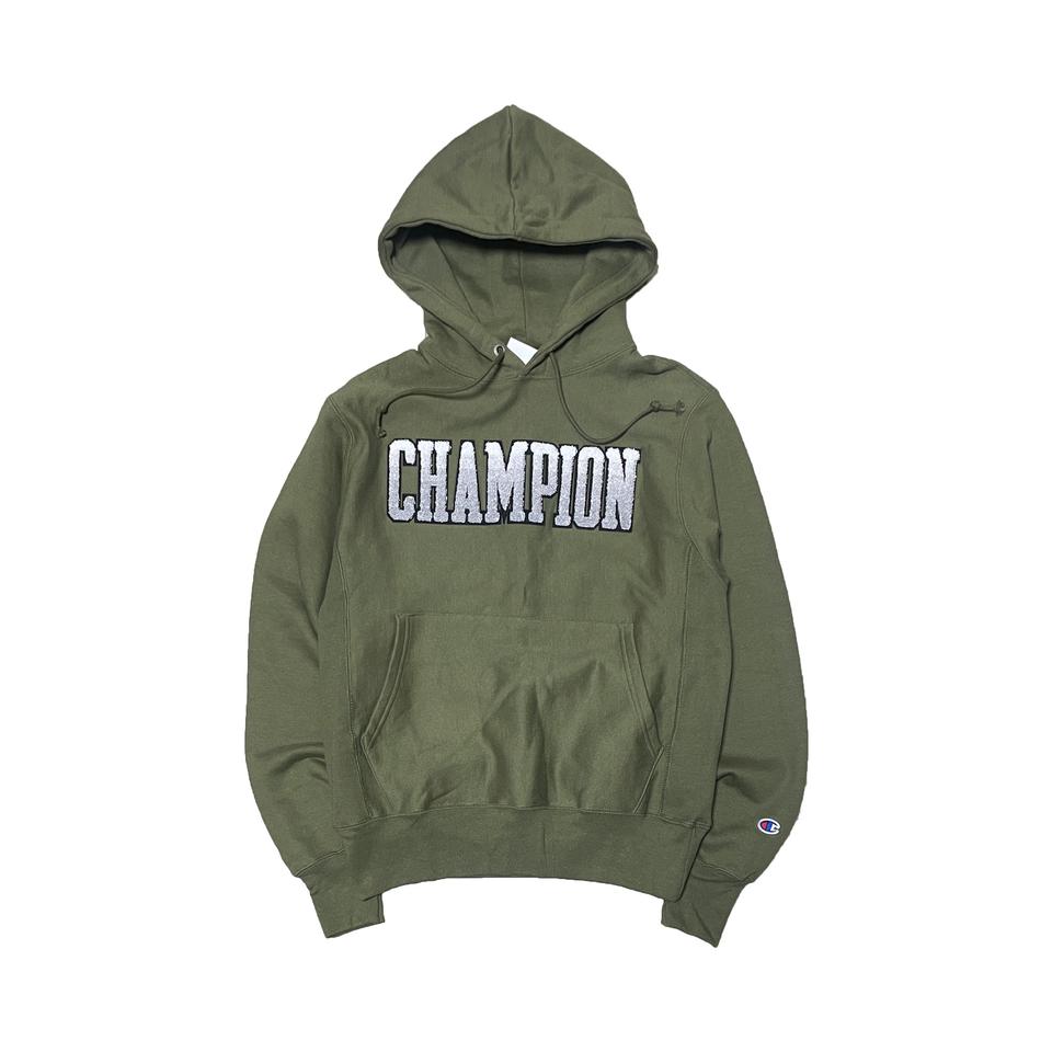 챔피온 블루택 리버스위브 그라데이션로고 후드티 카키