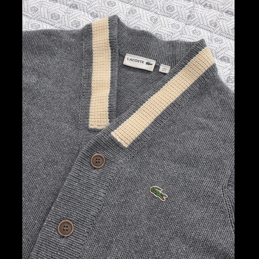 라코스테 브이넥 가디건 회색 55반