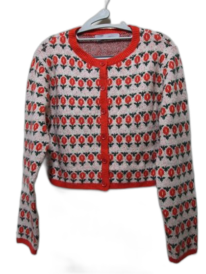 에잇세컨즈 꽃무늬 아크릴스판 크롭 니트가디건 택S 85