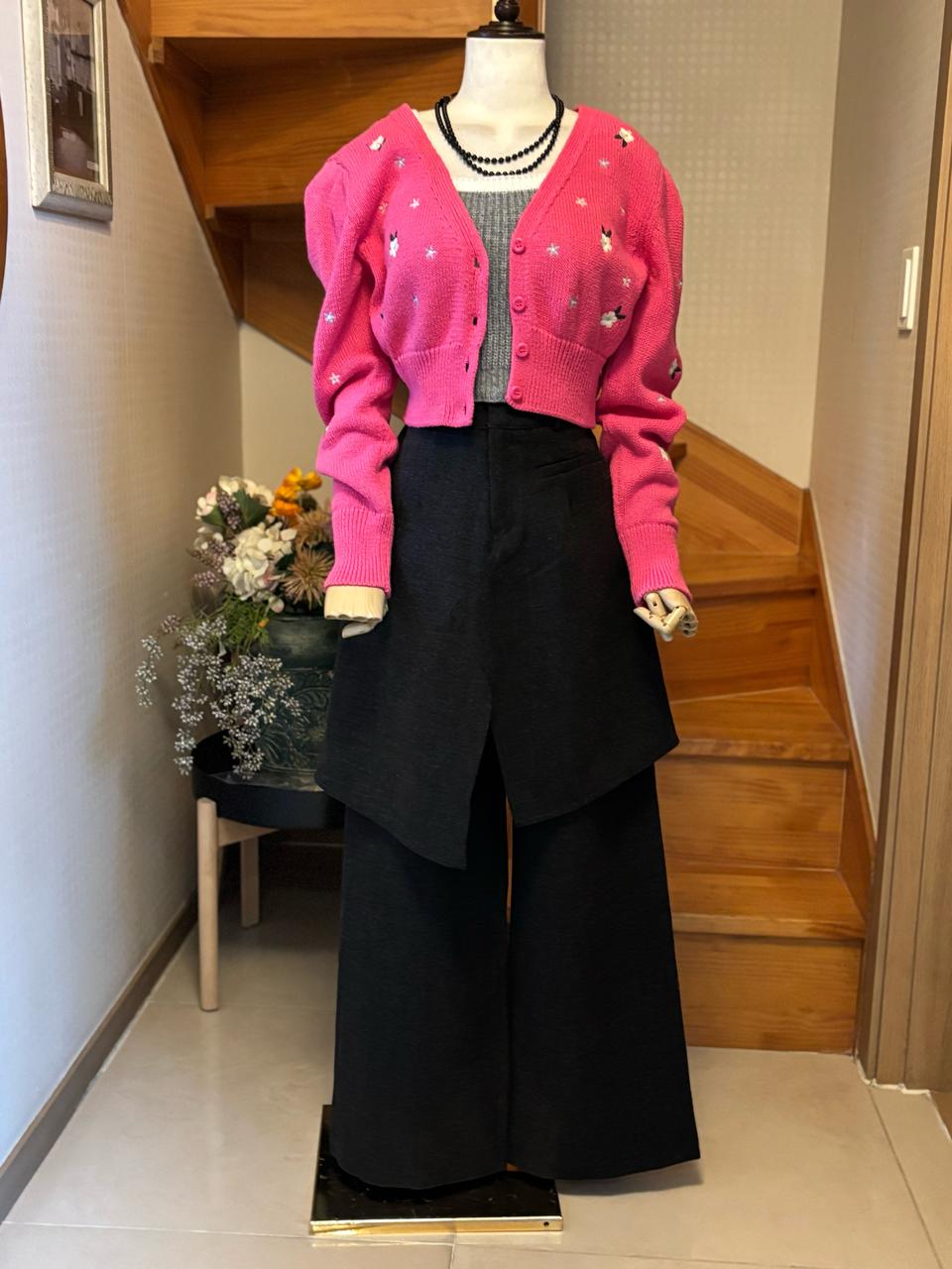 핑크 꽃 자수 가디건   자라