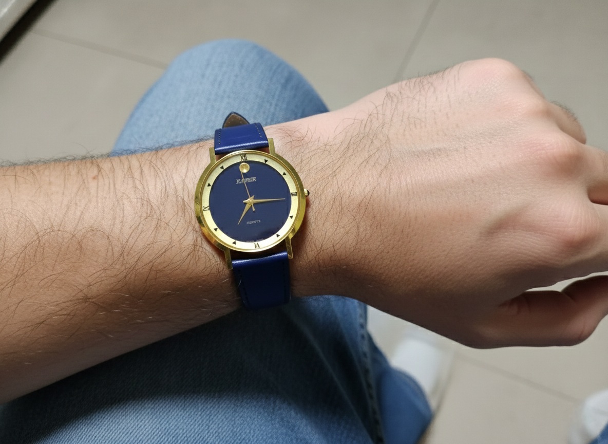 기아자동차 카이저 쿼츠 골드 프레임 남성 가죽시계