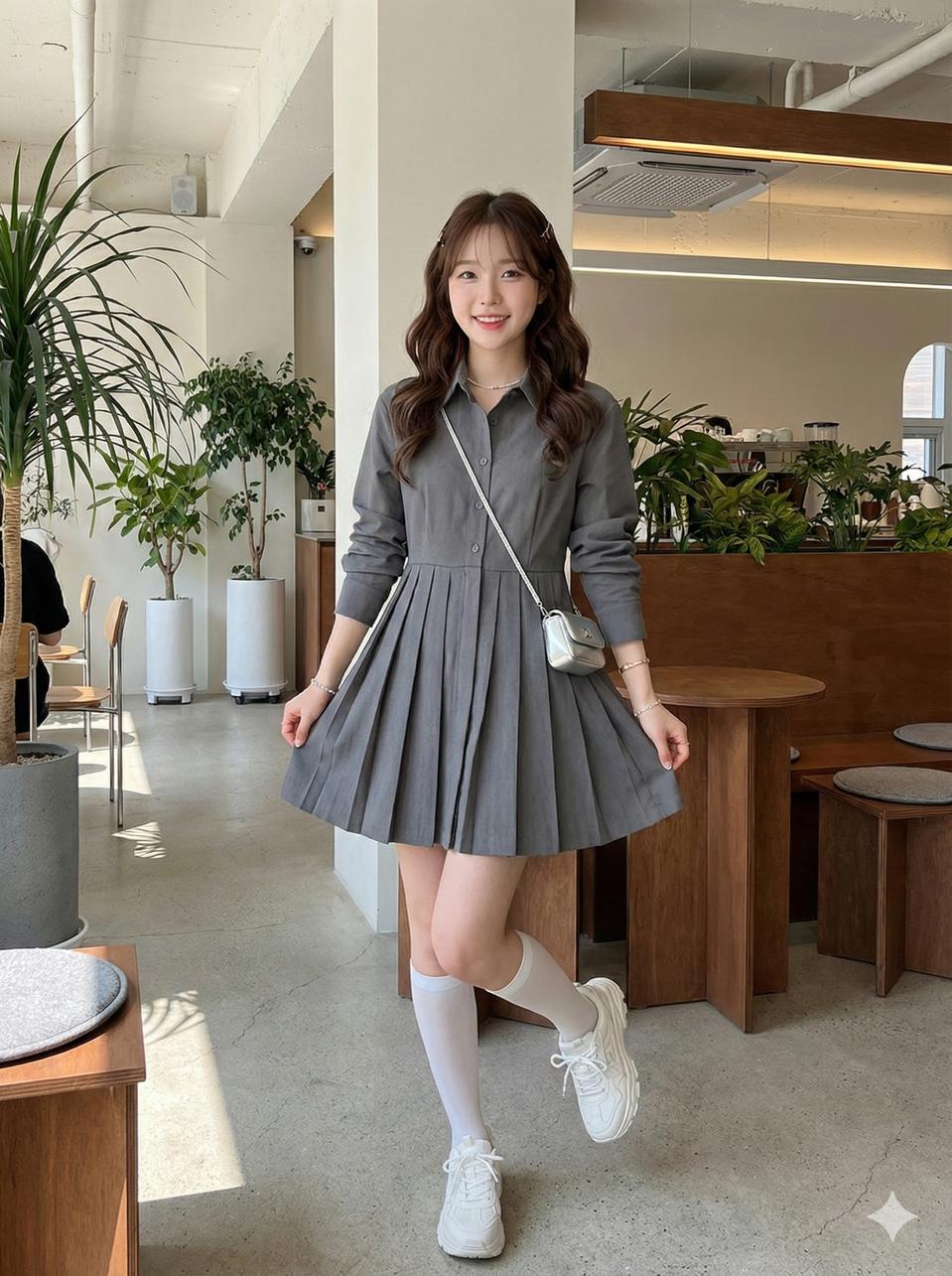 에잇세컨즈 그레이 플리츠 미니 원피스_S