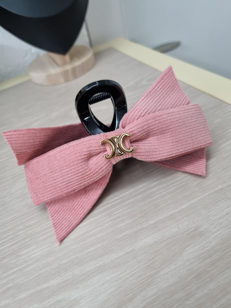 셀린느 리본 핑크 헤어 집게핀