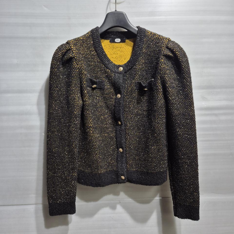 듀엘 골드 트위드 퍼프 가디건