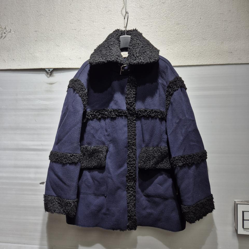 시스템 네이비 무스탕 퍼 코트