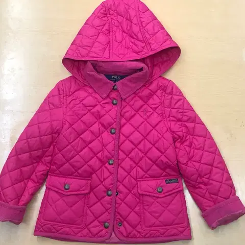 120사이즈 6t 폴로랄프로렌 퀼팅 후드 패딩 정품 분홍색 키즈