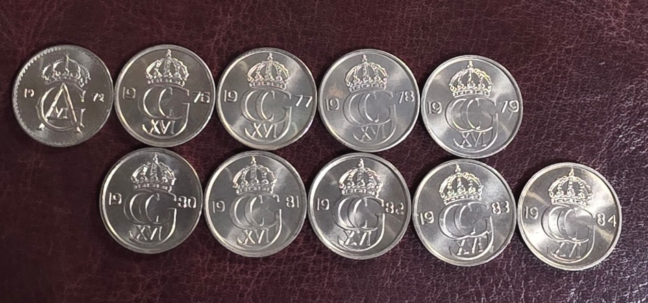 스웨덴 25 Ore 10종 완전미사용 주화