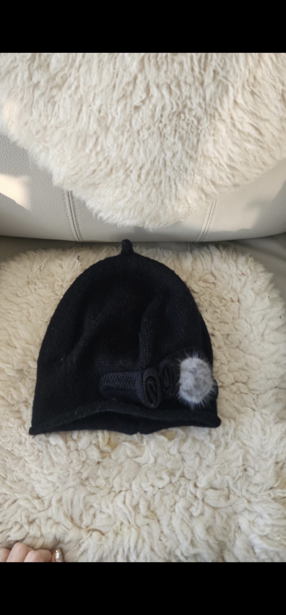 롯데백화점 소공점 리얼 밍크 퍼 포인트 블랙 니트 비니 프리사이즈