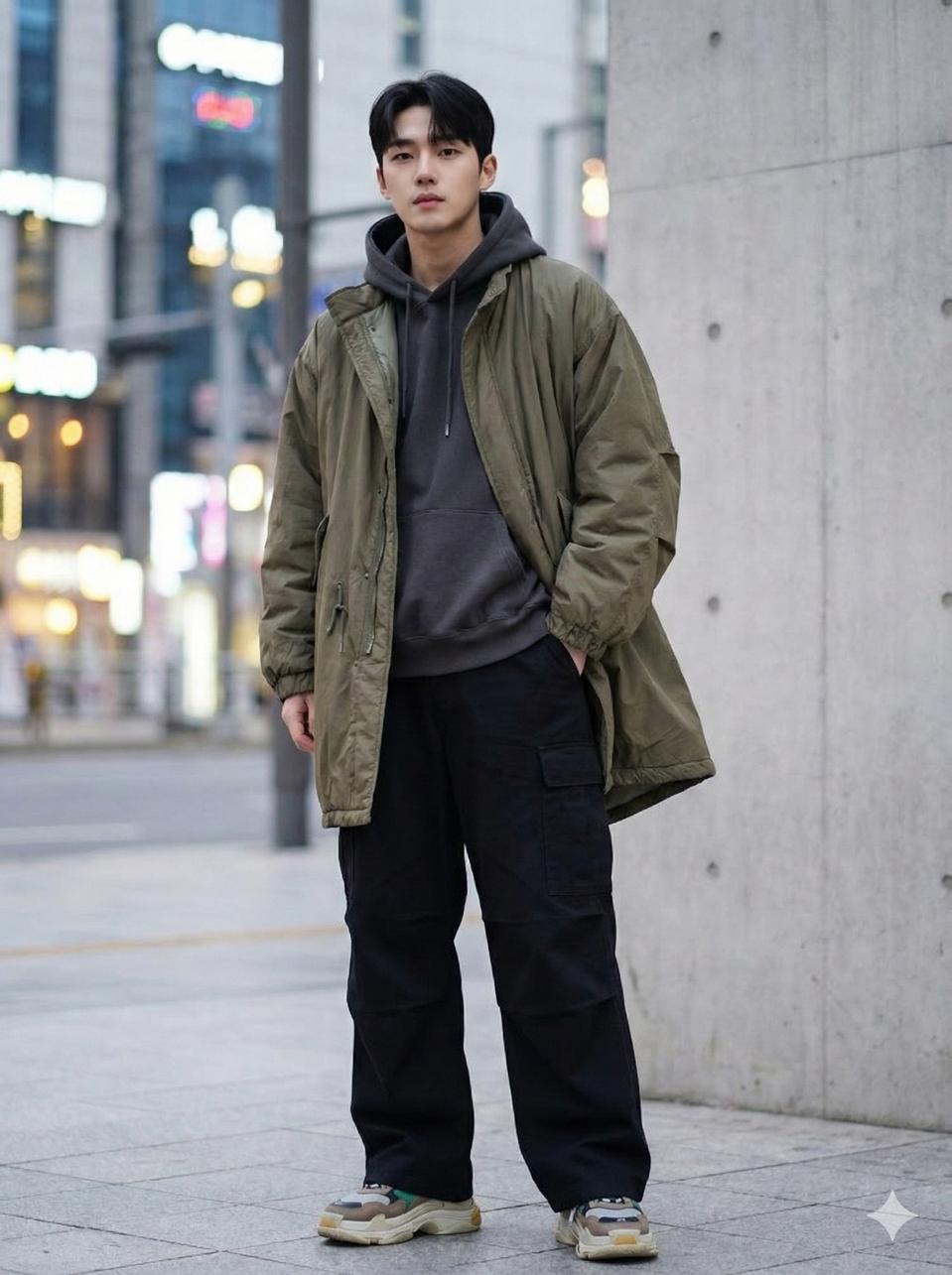 파르티멘토 카키 피시테일 코트 패딩_M