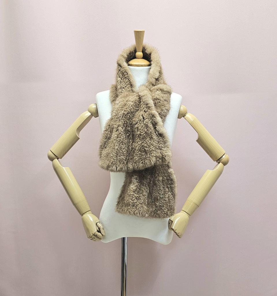 베이지브라운 니팅 밍크 목도리 머플러