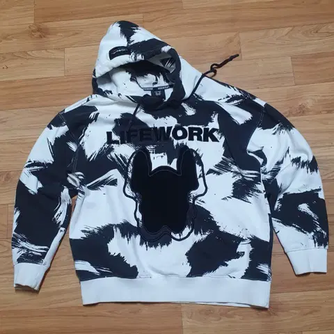 라이프워크 패턴 화이트 기모 후드 집업 후드티셔츠 남자100 이미지참조