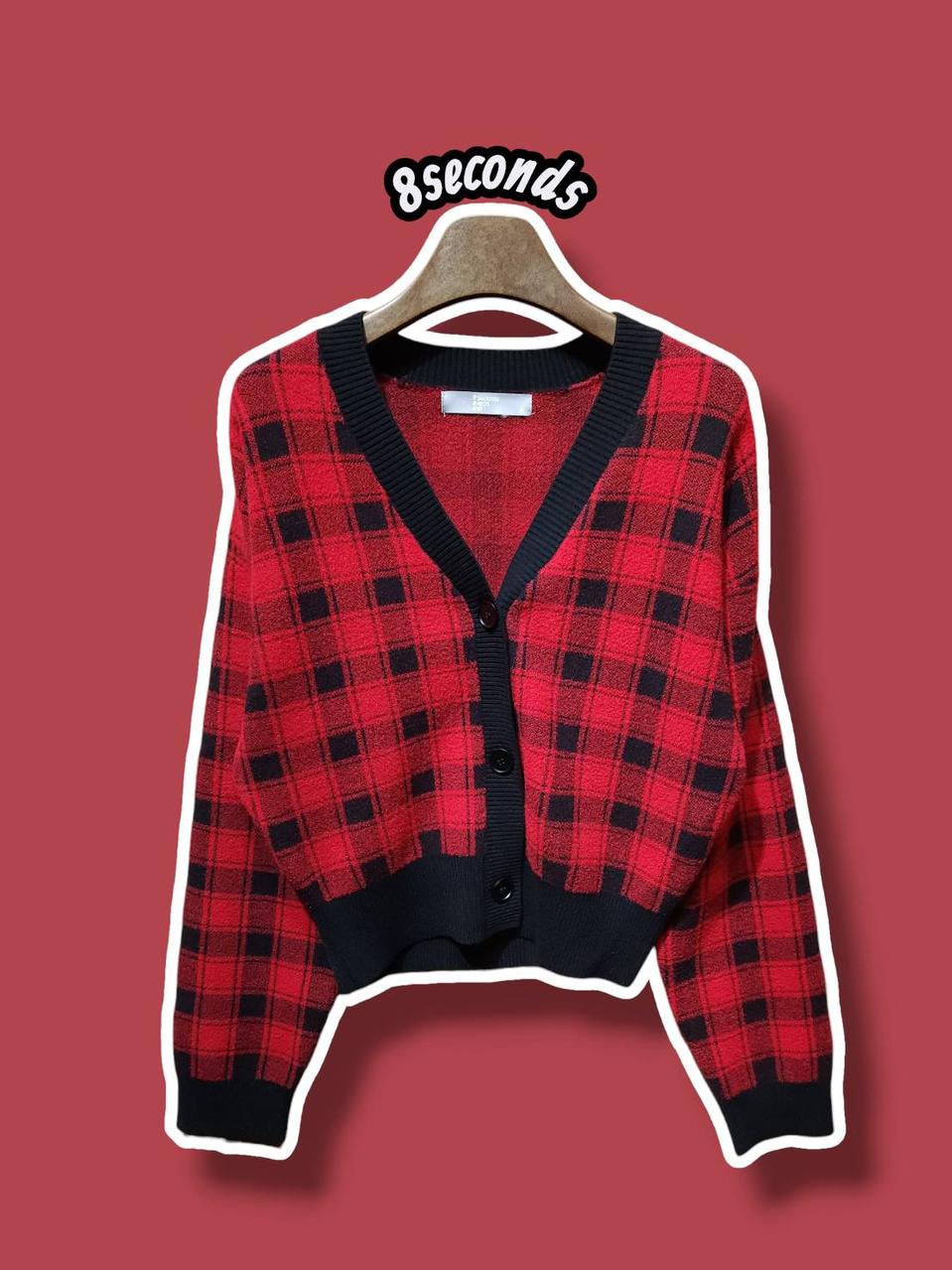 M/ 에잇세컨즈 체크 패턴 가디건 레드 /1216