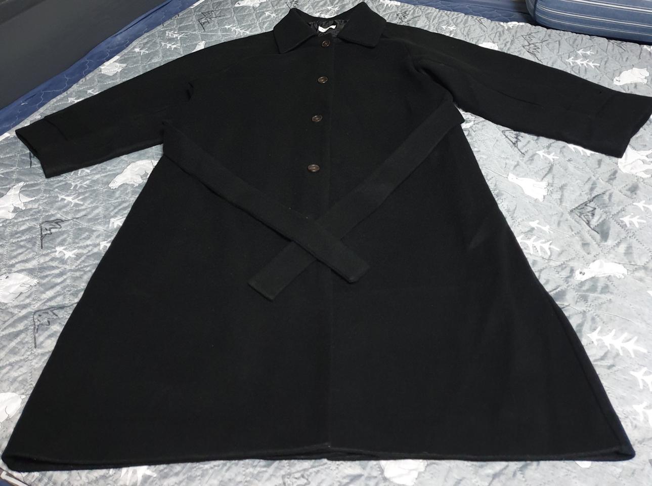 PLAGG 벨티드 비스코스 혼방 울 롱코트 블랙 (F)