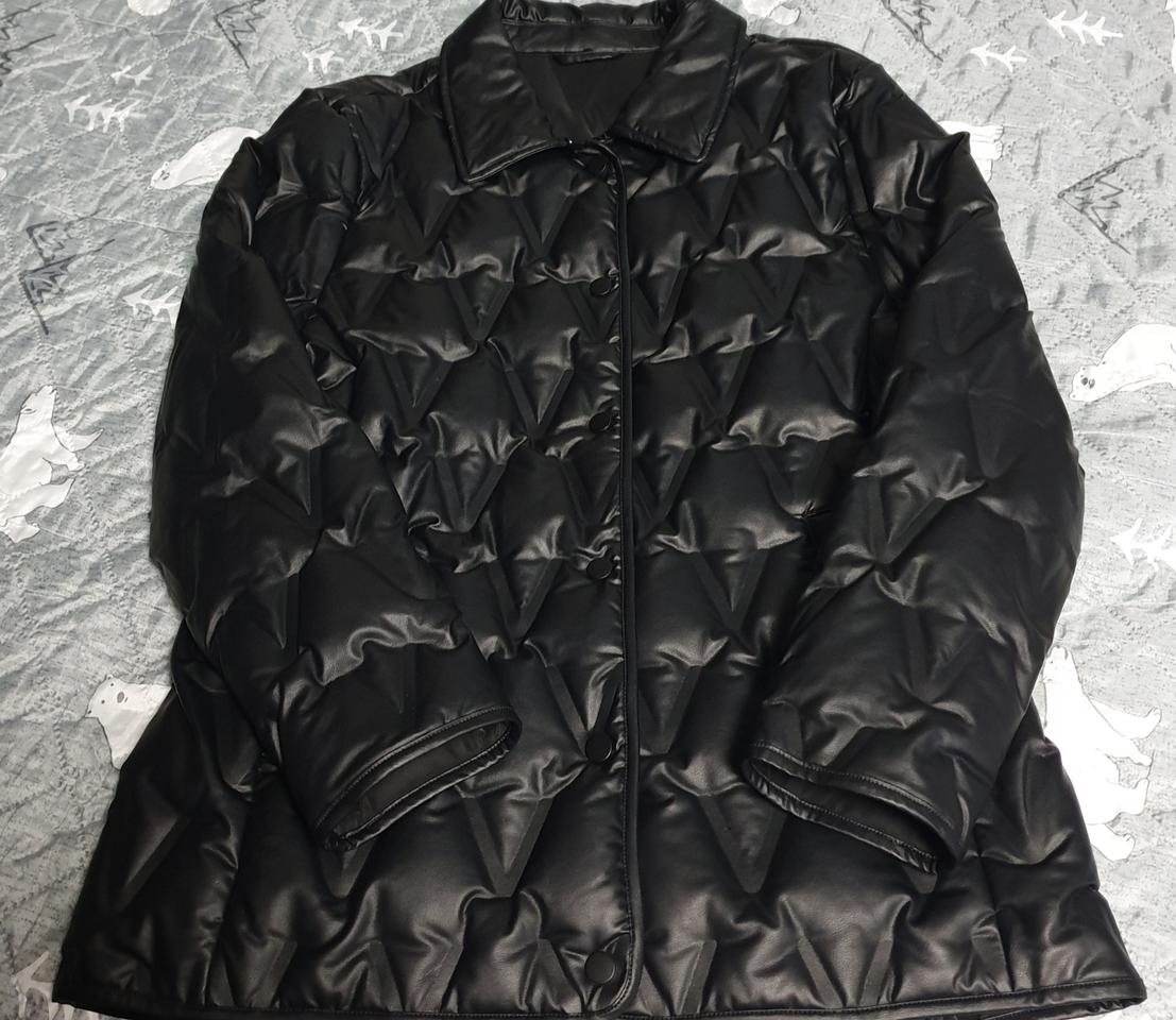 마틴발 슬림핏 퀄팅 가죽 덕다운 경량패딩 자켓 블랙 (M)