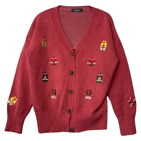 여성 캐주얼 벌 패치 로고 니트 가디건 FREE