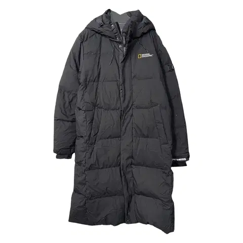 내셔널지오그래픽 블랙 완장 로고 롱패딩 100(L)