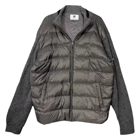 휠라 그레이 배색 퀄팅 울 니트 다운 패딩 100