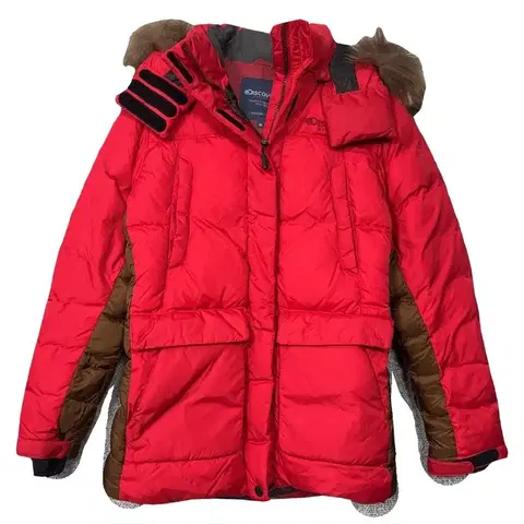 디스커버리 레드 덕다운 후드 퍼 패딩 90