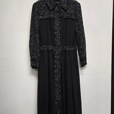 한섬 랑방 LANVIN 블랙 트위드 롱 원피스