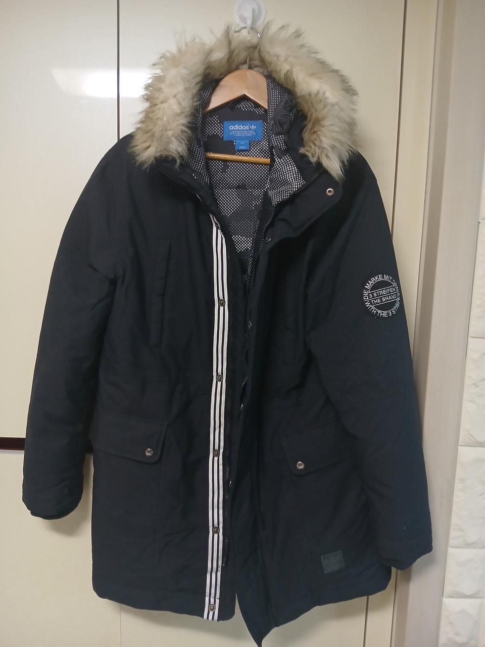 아디다스 삼선 후드 롱패딩 블랙 색상 100