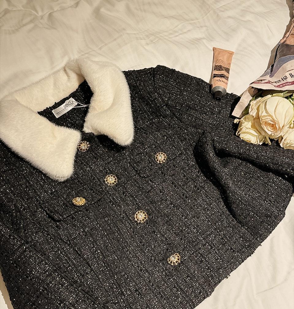 리리앤코 퍼카라 누빔안감 트위드 자켓