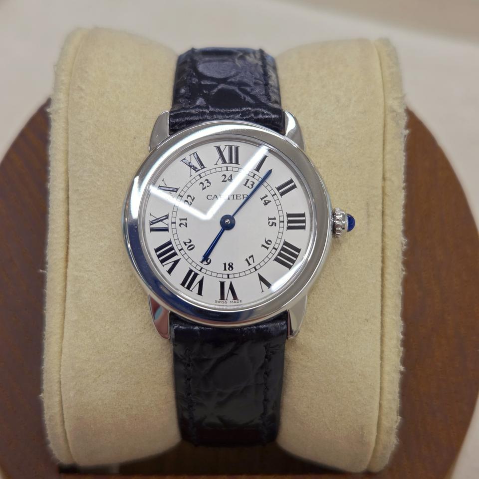 까르띠에 롱드솔로 화이트 로만 29mm 가죽스트랩