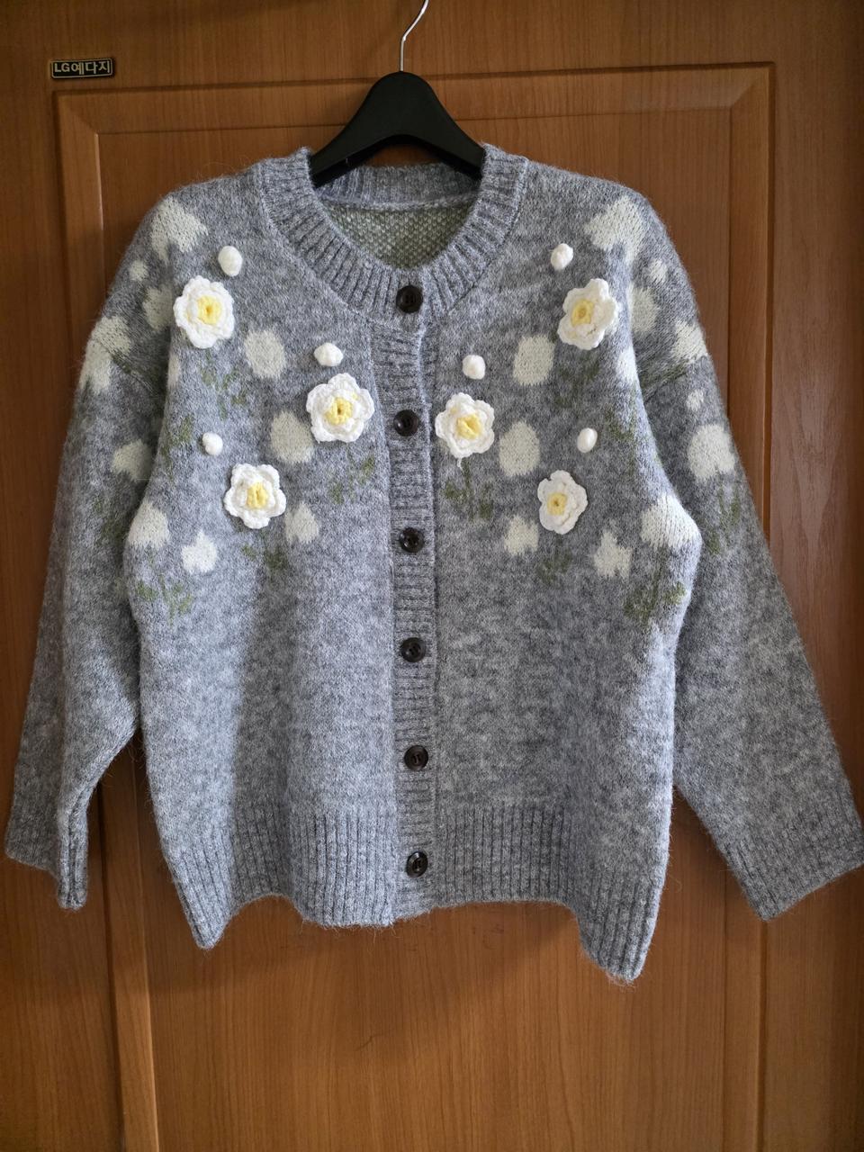 (새샹품) 뜨개 입체 꽃 포근한 가디건