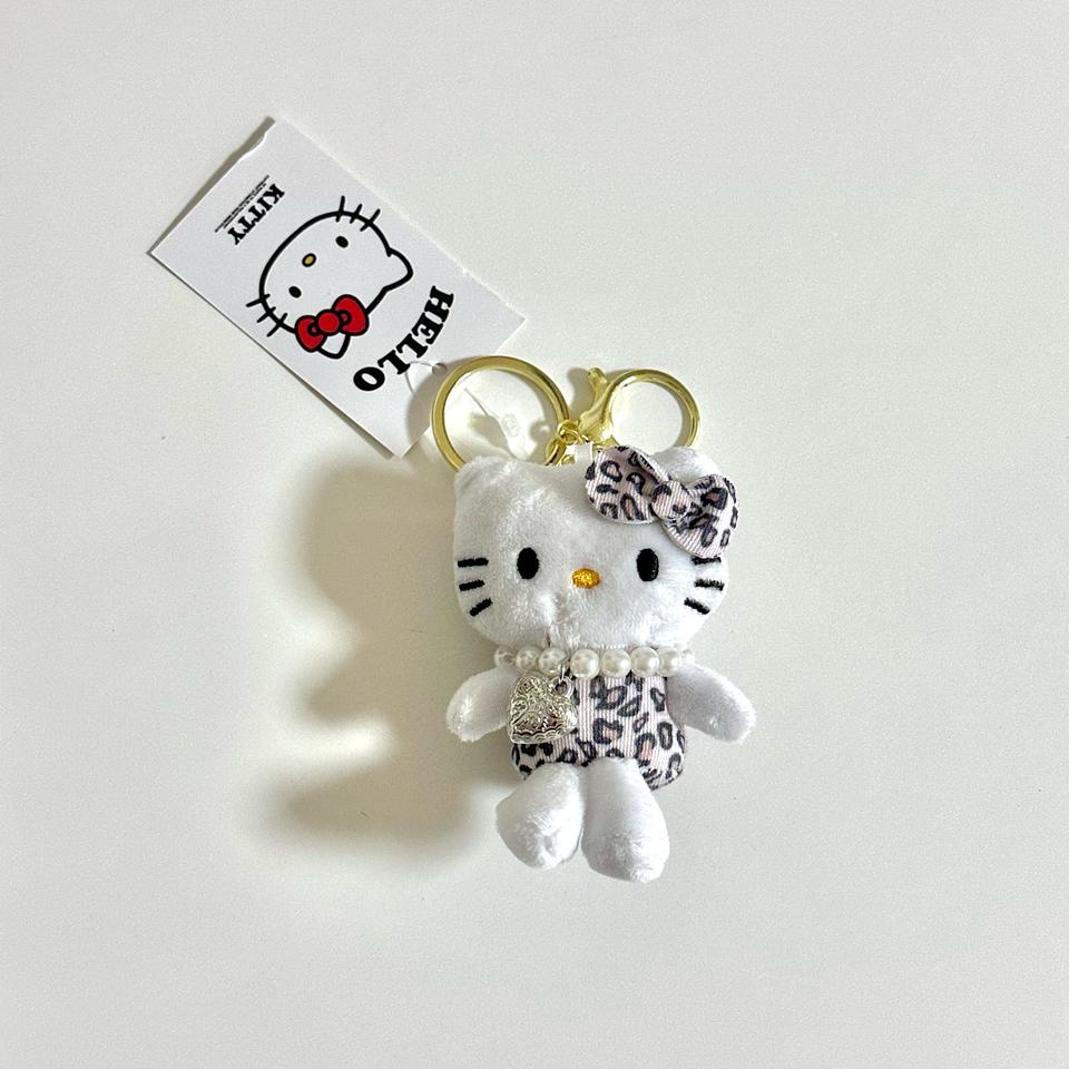 산리오 헬로 키티 호피 레오파드 진주 실버 목걸이 인형 키링