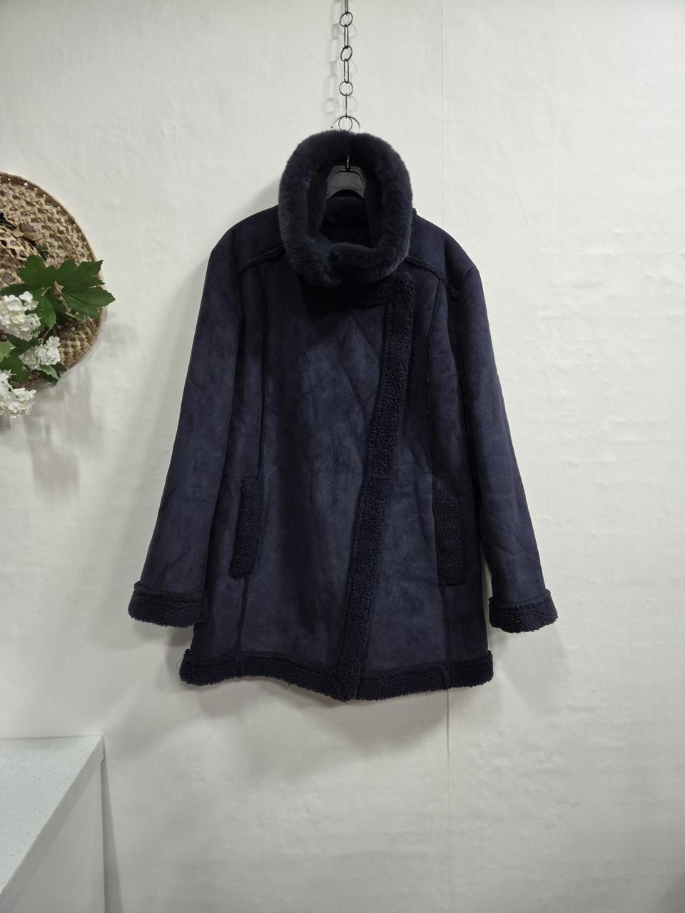SOLOIST 스웨이드 양털 코트 네이비66~77