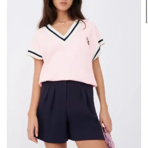 maje 마쥬 핑크색 브이넥 니트 조끼 66