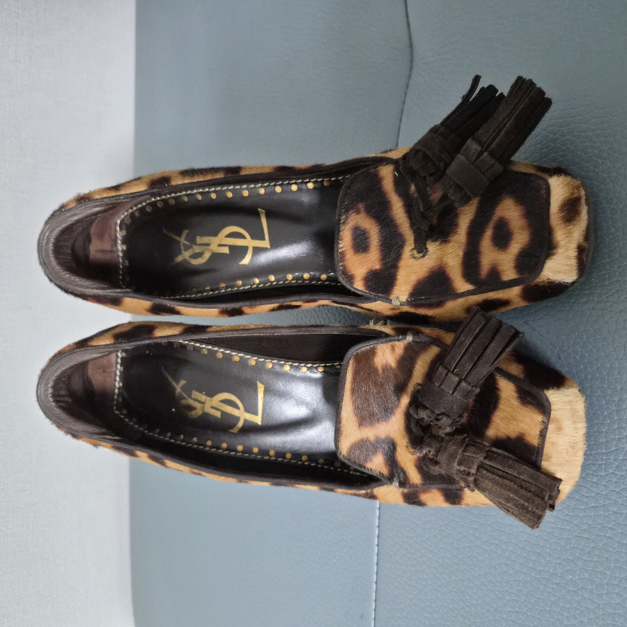 입생로랑 36 레오파드 송치가죽 펌프스 힐 슈즈-494