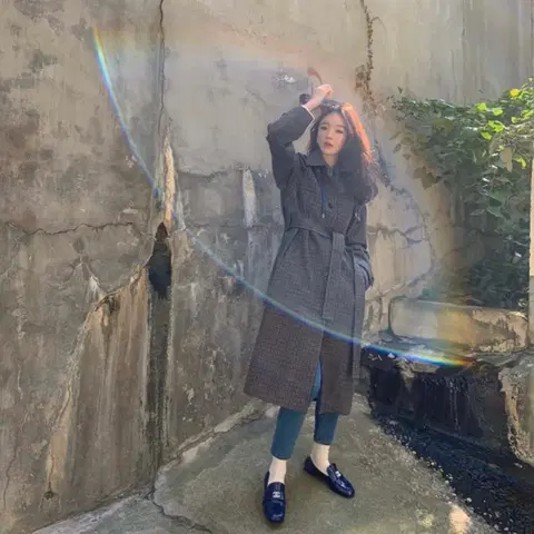 프론트로우 푸시버튼 콜라보 체크 후디 포인트 싱글버튼 롱코트 S