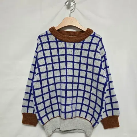제니브로스튜디오 블루 브라운 체크 니트 아동 6-7세 1215