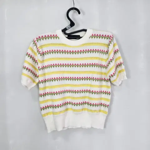 0462 BNX 니트 플라워 스트라이프 라운드 프리사이즈