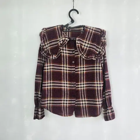 0483 귀여운 체크 카라 레이스 블라우스 s사이즈