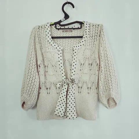 0455 올리브 도트리본 라운드 가디건 프리사이즈