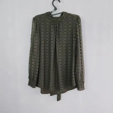 0386 레이스 리본 카키 블라우스 66사이즈