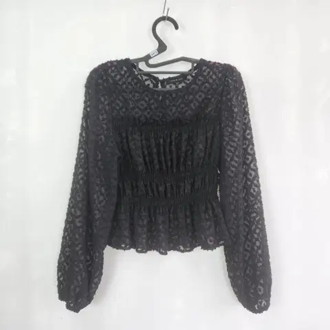 0473 BURU N JUDY 라운드 블랙 긴팔 시스루 블라우스 프리