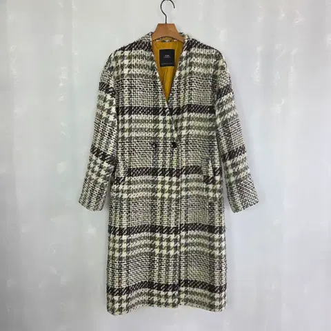 자라 체크무늬 트위드 코트 아우터 울 블렌드