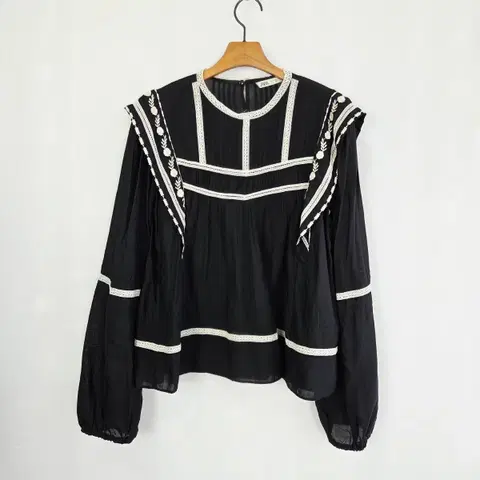 [ZARA] 자라 레이스 자수 블라우스 여성 M