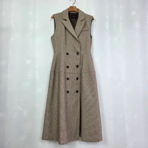 herish 울 블렌드 체크 더블 버튼 롱 원피스