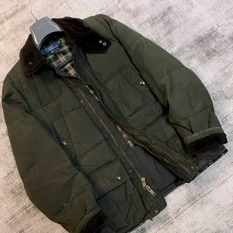 폴로 랄프로렌 클래식 오일클로스 왁스드 덕다운 헌팅 패딩 파카 올리브